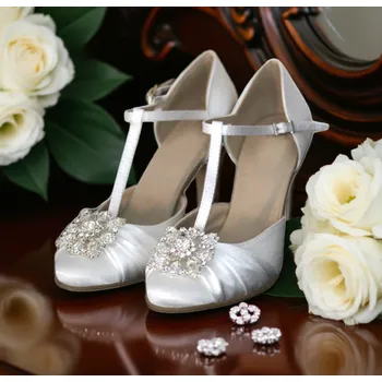 Dámské lodičky Saténové svatební boty se štrasovou sponou - ivory Velikost obuvi: 34