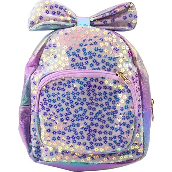 Dětský batoh Dětský batoh s třpytivými flitry a mašlí fialový 22 cm 2,8 L