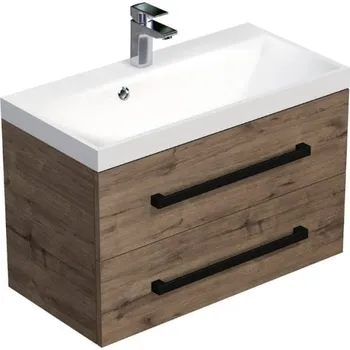 Ložnice Swiss aqua technologies Koupelnová skříňka s černou úchytkou a umyvadlem SAT Cube Way 80x53x40 cm dub Wellington mat CUBE2C80ZDW