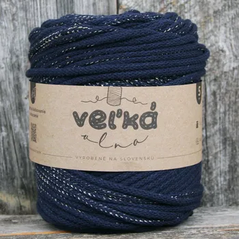 Příze VEĽKÁvlna VEL'KÁvlna bavlněná šňůra na háčkování 5mm Safír se zlatou nitkou