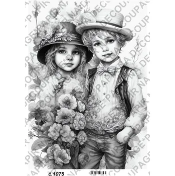 Umělecký papír Rýžový a soft papír na decoupage - Děti černobílé - KB01075 Materiál: Soft, Rozměr: A4