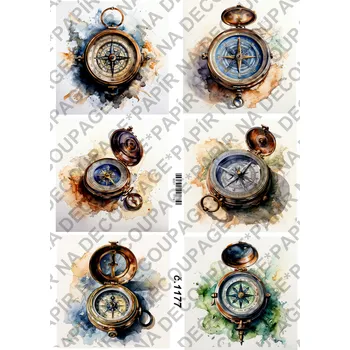 Umělecký papír Rýžový a soft papír na decoupage - Kompas - KB01177 Materiál: Soft, Rozměr: A4