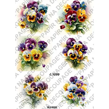 Umělecký papír Rýžový a soft papír na decoupage - Macešky - KB01099 Materiál: Soft, Rozměr: A4