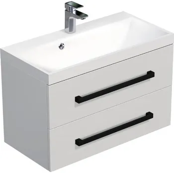 Ložnice Swiss aqua technologies Koupelnová skříňka s černou úchytkou a umyvadlem SAT Cube Way 80x53x40 cm bílá lesk lesk/mat CUBE2C80ZBL