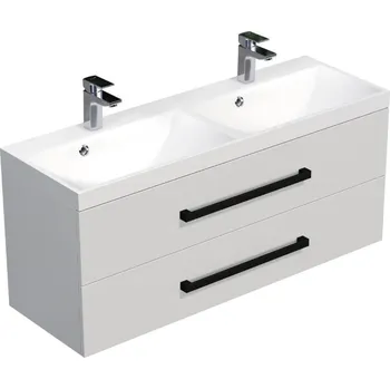 Ložnice Swiss aqua technologies Koupelnová skříňka s černou úchytkou a umyvadlem SAT Cube Way 120x53x40 cm bílá lesk lesk/mat CUBE2C120ZBL