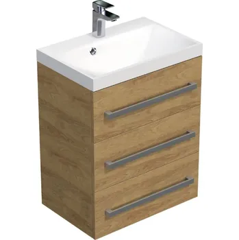 Ložnice Swiss aqua technologies Koupelnová skříňka s chromovými úchyty a umyvadlem SAT Cube Way 60x76,5x40 cm dub Hickory mat CUBE2603DH