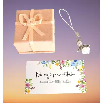 Dárek pro učitelku – andělíček z pukaného křišťálu s poutkem na klíče, kabelku