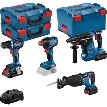 Sada nářadí Bosch PROFESSIONAL SADA aku vrtací šroubovák GSR 18V-90C + aku rázový utahovák GDX 18V-210C + aku vrtací kladivo GBH 18V-24C + aku listová pila GSA 18V-20 + akumulátory 1x4Ah 2x5.5Ah + nabíječka +kufr