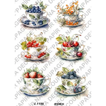 Umělecký papír Rýžový a soft papír na decoupage - Ovoce v šálku - KB01198 Materiál: Soft, Rozměr: A4