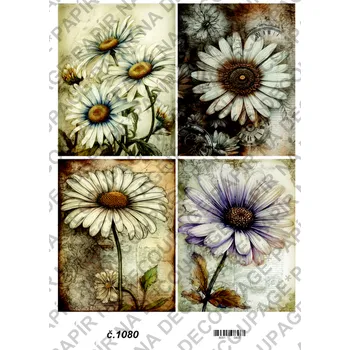 Umělecký papír Rýžový a soft papír na decoupage - Kopretiny abstrakt - KB01080 Materiál: Soft, Rozměr: A4