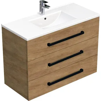 Ložnice Swiss aqua technologies Koupelnová skříňka s černou úchytkou a umyvadlem SAT Cube Way 100x71x46 cm dub Hickory mat CUBE46C1003DHMOD