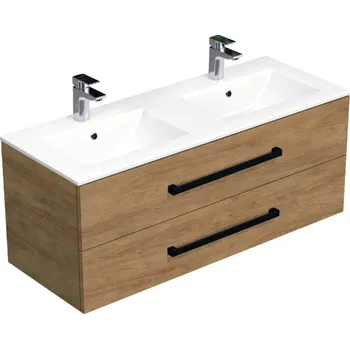 Šatní skříň Swiss aqua technologies Koupelnová skříňka s černou úchytkou a umyvadlem SAT Cube Way 120x53x46 cm dub Hickory mat CUBE46C1202DHMOD