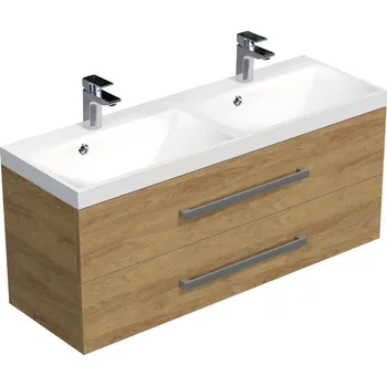 Ložnice Swiss aqua technologies Koupelnová skříňka s chromovými úchyty a umyvadlem SAT Cube Way 120x53x40 cm dub Hickory mat CUBE2120ZDH