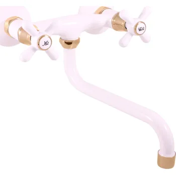 Vodovodní baterie Rav slezák Dřezová baterie RAV SLEZÁK Morava RETRO s otočným ramínkem 150 mm bílá/zlato MK101.5/21BZ