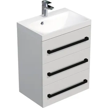 Ložnice Swiss aqua technologies Koupelnová skříňka s černou úchytkou a umyvadlem SAT Cube Way 60x76,5x40 cm bílá lesk lesk/mat CUBE2C603BL