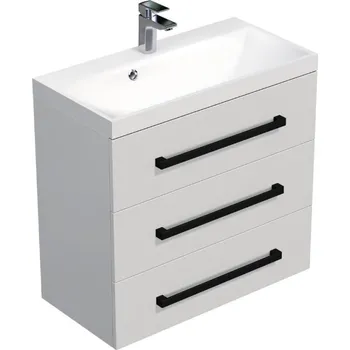 Ložnice Swiss aqua technologies Koupelnová skříňka s černou úchytkou a umyvadlem SAT Cube Way 80x76,5x40 cm bílá lesk lesk/mat CUBE2C803BL