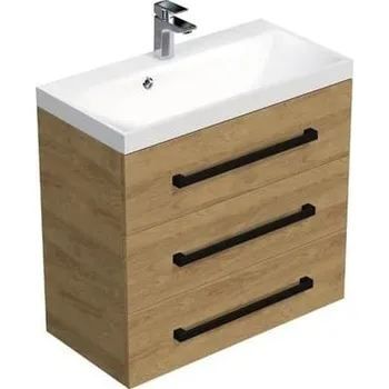 Ložnice Swiss aqua technologies Koupelnová skříňka s černou úchytkou a umyvadlem SAT Cube Way 80x76,5x40 cm dub Hickory mat CUBE2C803DH