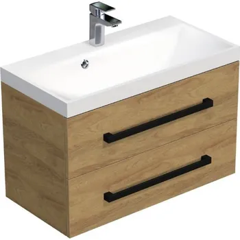 Ložnice Swiss aqua technologies Koupelnová skříňka s černou úchytkou a umyvadlem SAT Cube Way 80x53x40 cm dub Hickory mat CUBE2C80ZDH