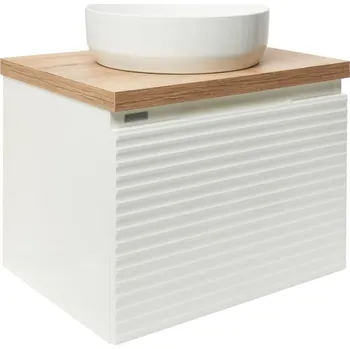 Šatní skříň Naturel Koupelnová skříňka pod umyvadlo Savona 58x43x44,8 cm bílá lesk, deska dub halifax SAVONA60BIDDH