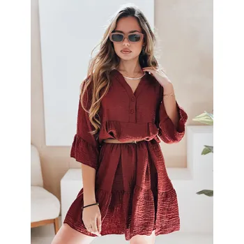 Dámské oblečení Vínové dámské mušelínové šaty LYVONNE EY2614 Velikost: ONE SIZE