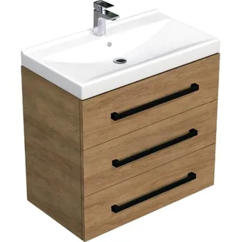 Ložnice Swiss aqua technologies Koupelnová skříňka s černou úchytkou a umyvadlem SAT Cube Way 80x71x46 cm dub Hickory mat CUBE46C803DHVER