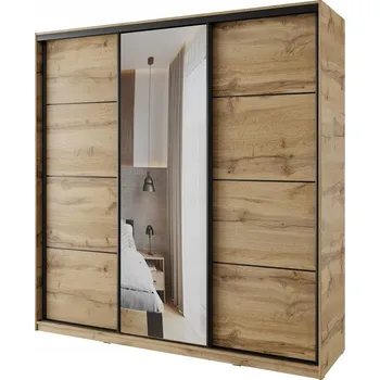 Šatní skříň Skříň NEJBY BARNABA 3-dveřová posuvná se zrcadlem 4 zásuvky dub wotan