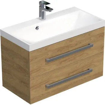 Ložnice Swiss aqua technologies Koupelnová skříňka s chromovými úchyty a umyvadlem SAT Cube Way 80x53x40 cm dub Hickory mat CUBE280ZDH