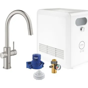 Vodovodní baterie Grohe BLUE PROFESSIONAL dřezová baterie, s vytahovací koncovkou, s filtračním a chladícím zařízením, supersteel