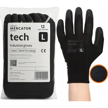 Pracovní rukavice Rukavice Mercator PRACOVNÍ RUKAVICE BLACK+BLACK POLIUR TECH L 12X velikost 9 - L 12 párů
