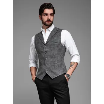 Pánská vesta Ombre Clothing Pánské Pánská vesta z vlněné směsi s kostkovanými klopami Ombre Clothing Černá M (2842137)