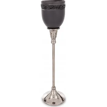 Svícen Exkluzivní skleněný svícen kovový černý stříbrný glamour křišťály