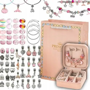 dětská sada na výrobu šperků SADA NA VÝROBU ŠPERKŮ A VÝROBU NÁRAMKŮ CHARMS 66 ks + TAŠKA