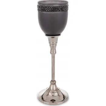 Svícen Exkluzivní skleněný svícen kovový černý stříbrný glamour křišťály