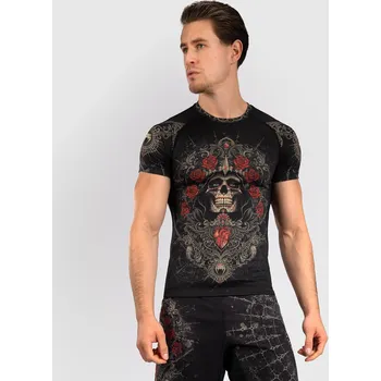 Pánské oblečení Pánský rashguard - funkční triko Venum Santa Muerte 5.0 - krátké rukávy - Deep Black/Gold Velikost: L