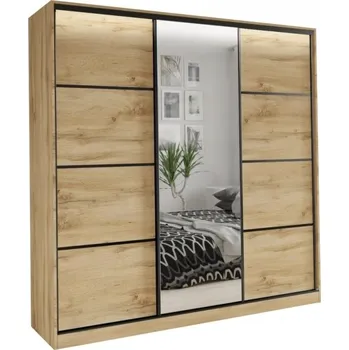 Šatní skříň Šatní skříň HARAZIA 200 se zrcadlem, 4 šuplíky a 2 tyčemi, dub wotan