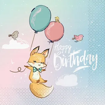 Papírový ubrousek Ubrousky k NAROZENINÁM barevné LIŠKA 33 cm 20 ks