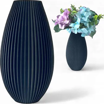 Váza Váza nerozbitná černá rýhovaná 15 cm Moderní váza na umělé květy