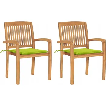 VidaXL Zahradní židle, 2 ks, světle zelené polštáře, teakové dřevo