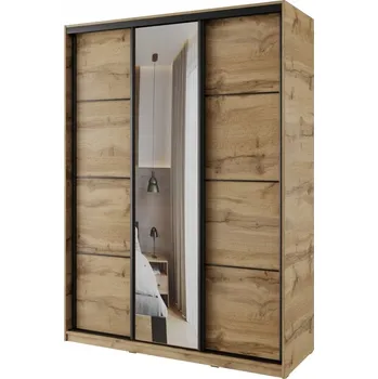 Šatní skříň Skříň NEJBY BARNABA Posuvná se zrcadlem 150 cm, 4 zásuvky