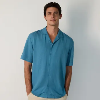 Reserved - Košile ze směsi lnu regular - modrá - 396BK-55X - 396BK-55X-M