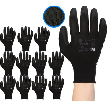 Pracovní rukavice Pracovní Rukavice se stahovací šňůrkou Mercator Odolné Black+Black vel. M - 12 párů
