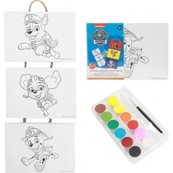 plyšák Mini plátno na provázku 3ks 18x13cm Paw Patrol/Tlapková patrola se štětcem a barvami ve fólii