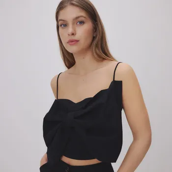 Dámské tričko Reserved - Top na ramínkách s mašlí - černý - 470FH-99X - 470FH-99X-XS