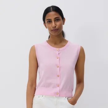 Dámský svetr Reserved - Úpletová vesta - pastelově růžová - 196HE-03X - 196HE-03X-L