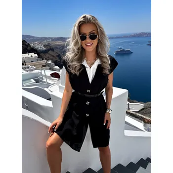 Dámské šaty Černé elegantní krátké šaty OPALIA s košilí Velikost: M/L