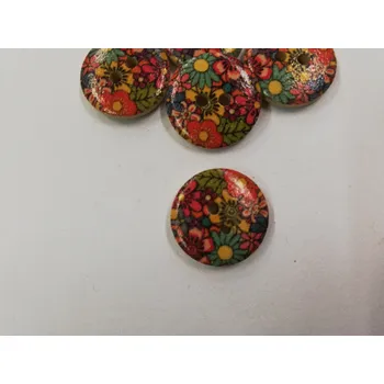 Knoflík Dřevěný knoflík lakovaný květovaný malý
