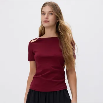 Dámské tričko Reserved - Tričko s ozdobným detailem - hnědá - 451FS-83X - 451FS-83X-L