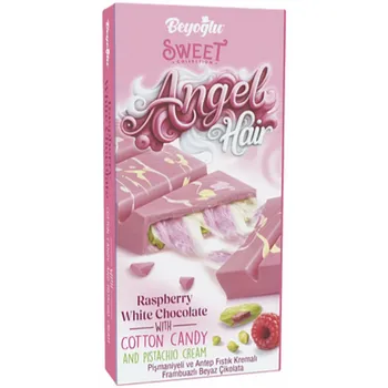 Čokoláda Beyoglu Angel Hair malinová bílá čokoláda s cukrovou vatou a pistáciovým krémem 170 g