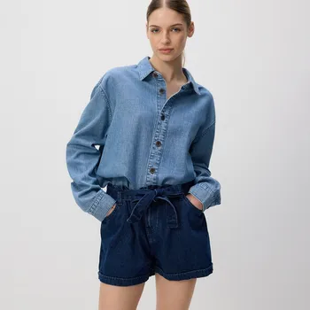 Dámské kraťasy Reserved - Džínové paperbag šortky s páskem - tmavomodrá - 9313H-59J - 9313H-59J-38