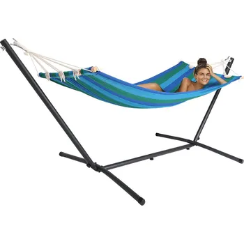 Houpací síť Detex® Houpací síť s kovovým rámem 200×80 cm – modrá